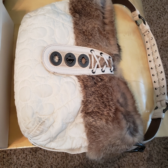 Coach fur trimmed knee boot, with Matching purse. - Picture 3 of 5